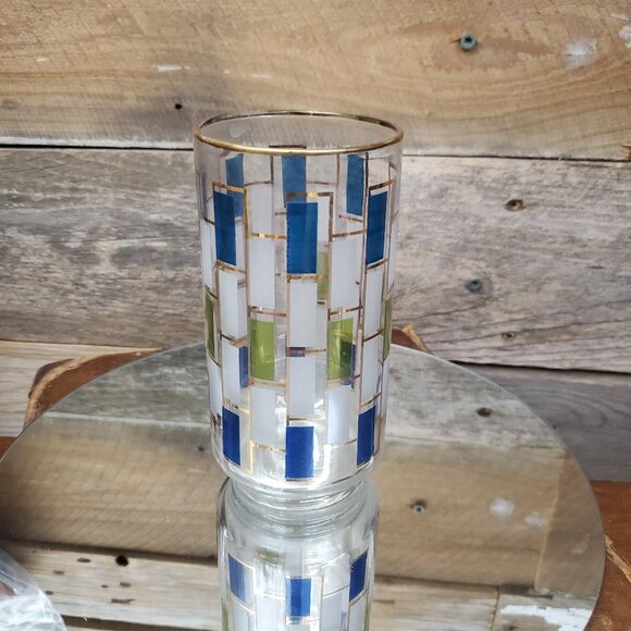 Mid-Century 16 0z Glass - Green & Blue Window #1 - Picture 1 of 4